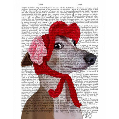 Greyhound with Red Woolly Hat White Modern Wood Framed Art Print by Fab Funky