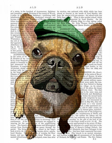 Brown French Bulldog with Green Hat Black Ornate Wood Framed Art Print with Double Matting by Fab Funky