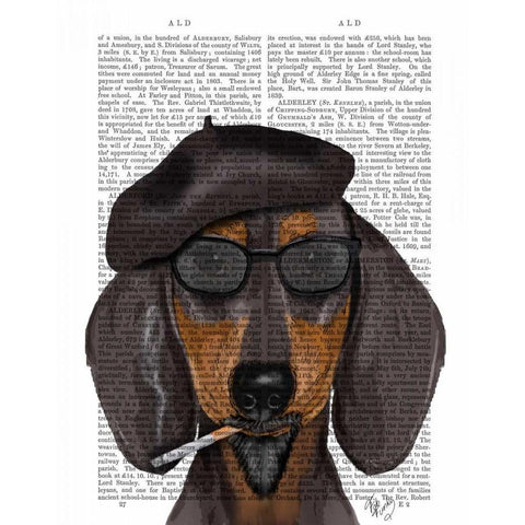 Hipster Dachshund Black and Tan White Modern Wood Framed Art Print by Fab Funky