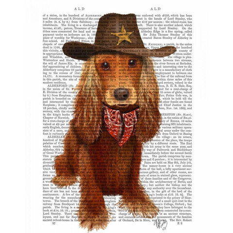 Cocker Spaniel Cowboy White Modern Wood Framed Art Print by Fab Funky