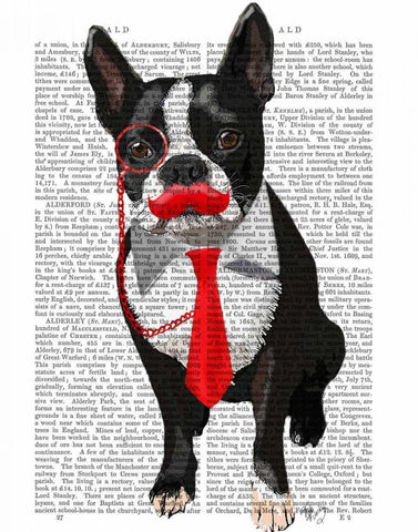 Boston Terrier With Red Tie and Moustache Black Ornate Wood Framed Art Print with Double Matting by Fab Funky