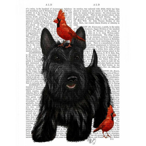 Scottish Terrier and Birds Black Modern Wood Framed Art Print with Double Matting by Fab Funky