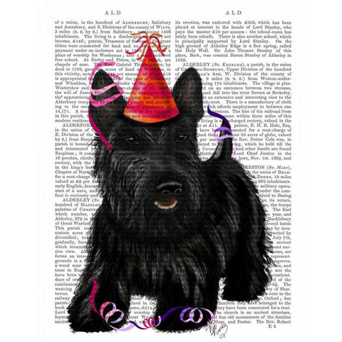 Scottish Terrier and Party Hat Black Modern Wood Framed Art Print with Double Matting by Fab Funky