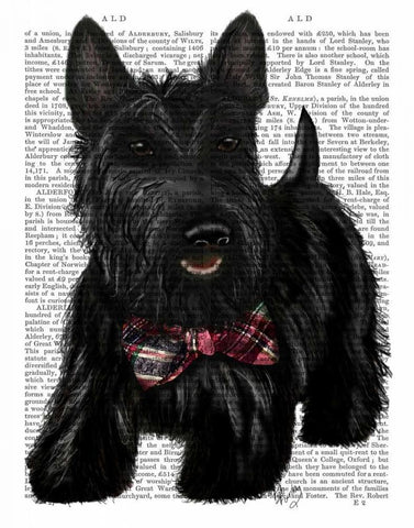 Scottish Terrier and Bow Black Ornate Wood Framed Art Print with Double Matting by Fab Funky