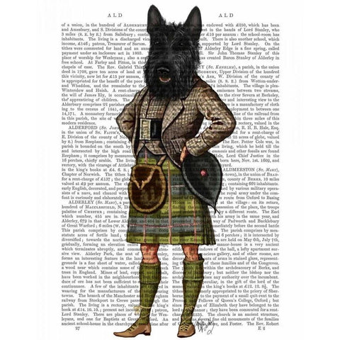 Scottish Terrier in Kilt Black Modern Wood Framed Art Print with Double Matting by Fab Funky