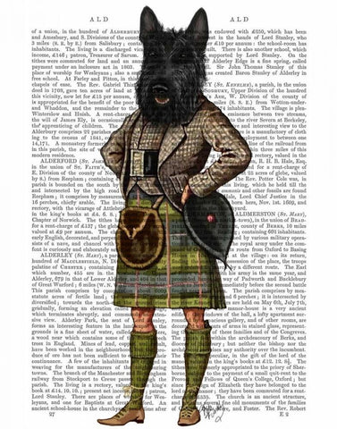 Scottish Terrier in Kilt Black Ornate Wood Framed Art Print with Double Matting by Fab Funky