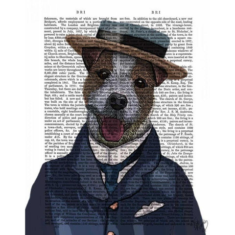 Jack Russell in Boater Black Modern Wood Framed Art Print with Double Matting by Fab Funky