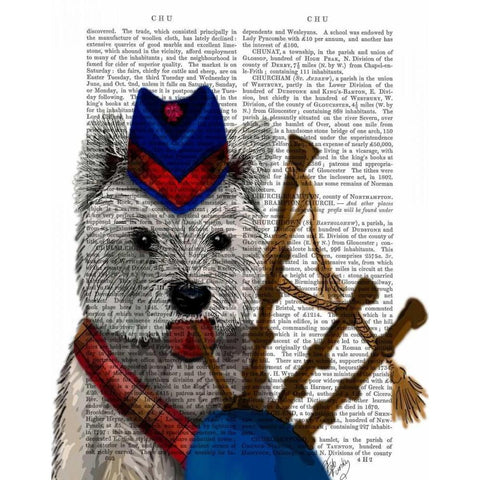 West Highland Terrier and Bagpipes White Modern Wood Framed Art Print by Fab Funky