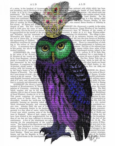 Purple Owl Black Ornate Wood Framed Art Print with Double Matting by Fab Funky