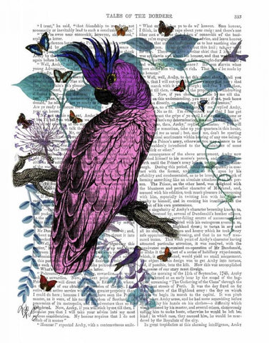 Pink Parrot Black Ornate Wood Framed Art Print with Double Matting by Fab Funky