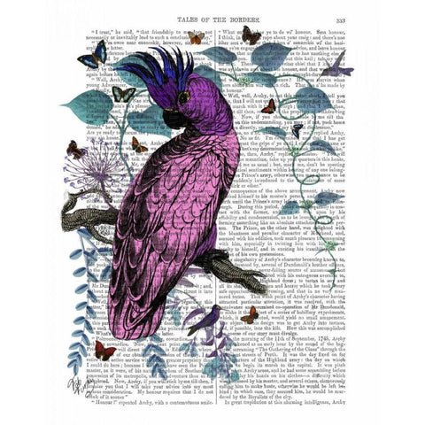 Pink Parrot Black Modern Wood Framed Art Print with Double Matting by Fab Funky