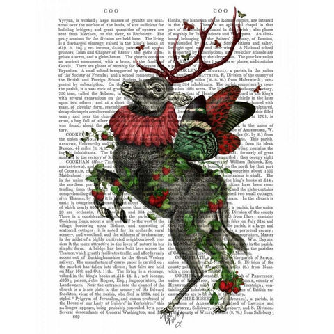 Strawberry Deer White Modern Wood Framed Art Print by Fab Funky