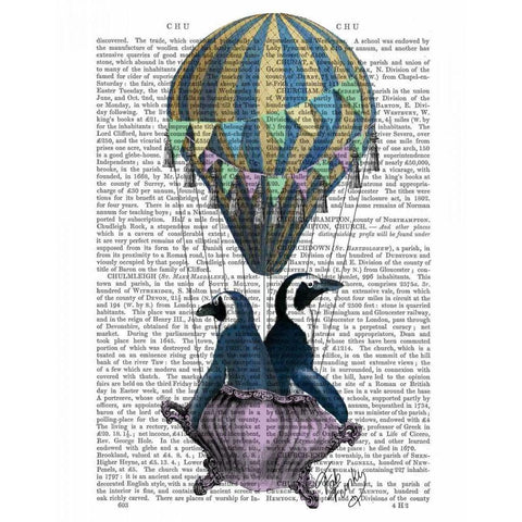 Flying Penguins Black Modern Wood Framed Art Print with Double Matting by Fab Funky