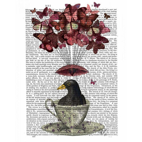 Blackbird In Teacup White Modern Wood Framed Art Print by Fab Funky