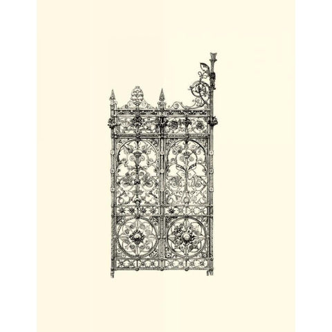 B-W Wrought Iron Gate V Black Modern Wood Framed Art Print with Double Matting by Unknown