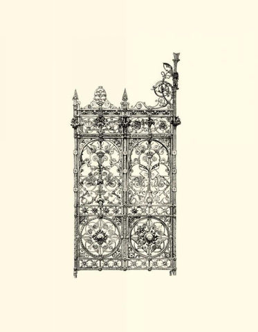 B-W Wrought Iron Gate V White Modern Wood Framed Art Print with Double Matting by Unknown