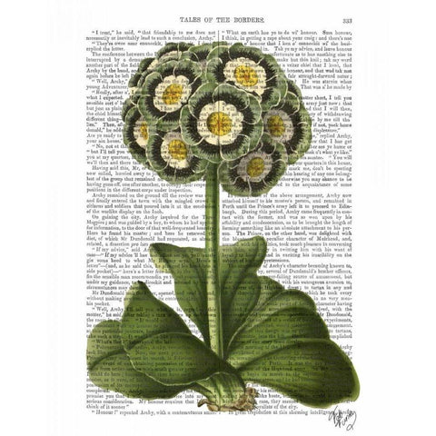 Primula Auricula Blue Gold Ornate Wood Framed Art Print with Double Matting by Fab Funky