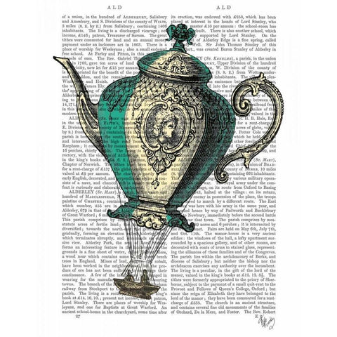 Flying Teapot 1 Green and Yellow Gold Ornate Wood Framed Art Print with Double Matting by Fab Funky