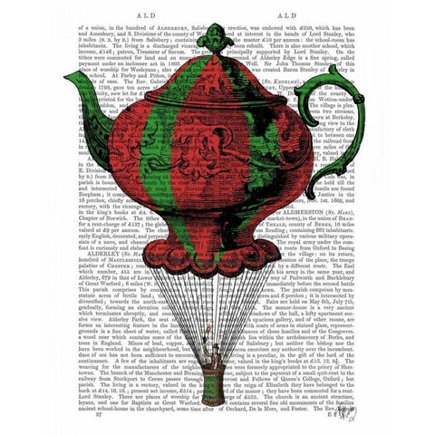 Flying Teapot 2 Red and Green Black Modern Wood Framed Art Print with Double Matting by Fab Funky