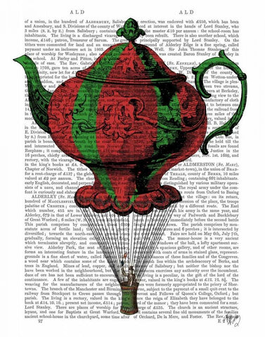 Flying Teapot 2 Red and Green White Modern Wood Framed Art Print with Double Matting by Fab Funky