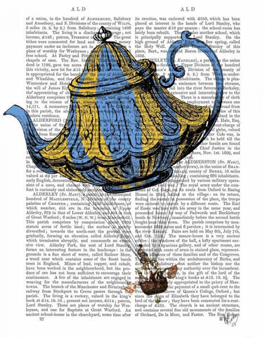 Flying Teapot 3 Blue and Yellow Black Ornate Wood Framed Art Print with Double Matting by Fab Funky