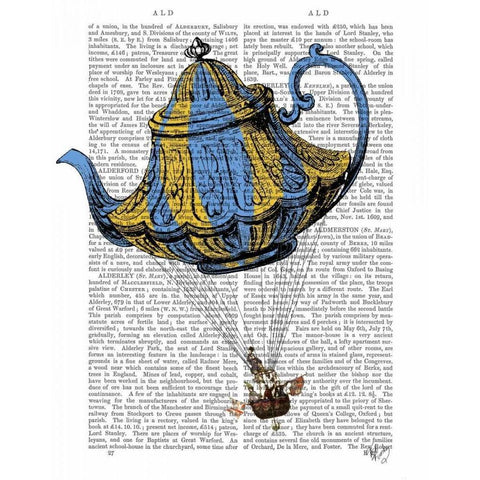 Flying Teapot 3 Blue and Yellow Gold Ornate Wood Framed Art Print with Double Matting by Fab Funky