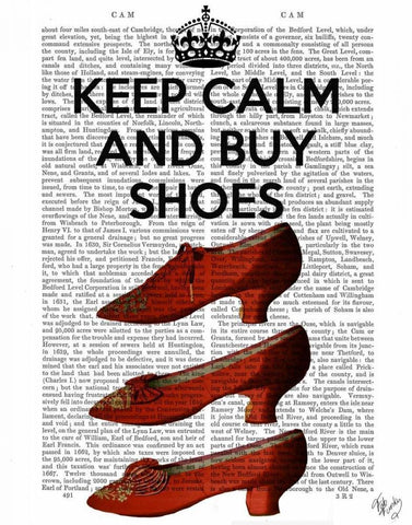 Keep Calm Buy Shoes Black Ornate Wood Framed Art Print with Double Matting by Fab Funky