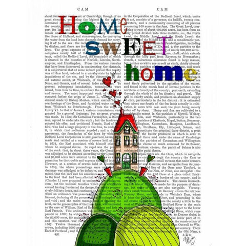 Home Sweet Home Illustration White Modern Wood Framed Art Print by Fab Funky