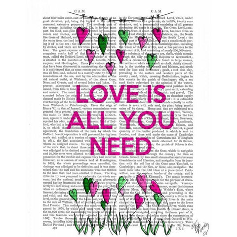 Love Is All You Need Illustration Black Modern Wood Framed Art Print with Double Matting by Fab Funky