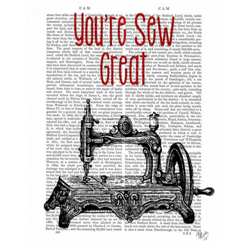 Youre Sew Great Illustration White Modern Wood Framed Art Print by Fab Funky