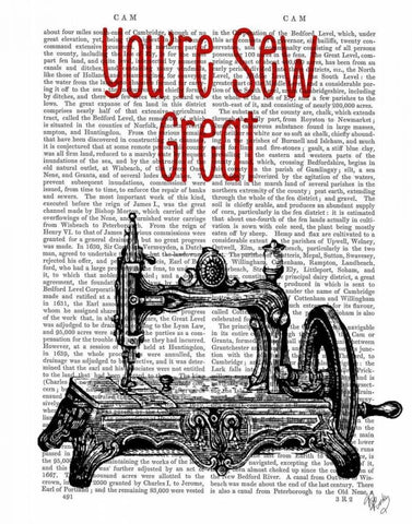 Youre Sew Great Illustration Black Ornate Wood Framed Art Print with Double Matting by Fab Funky