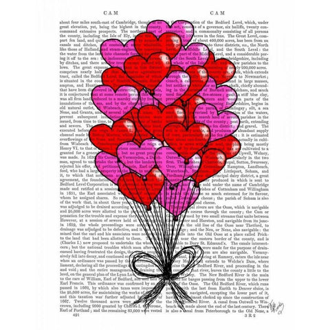 Valentine Heart Balloon Illustration Gold Ornate Wood Framed Art Print with Double Matting by Fab Funky