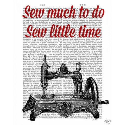 Sew Little Time Illustration Gold Ornate Wood Framed Art Print with Double Matting by Fab Funky