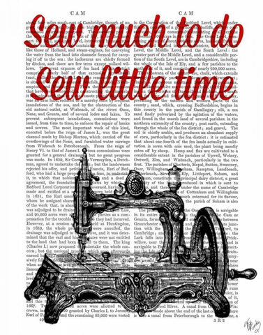 Sew Little Time Illustration Black Ornate Wood Framed Art Print with Double Matting by Fab Funky