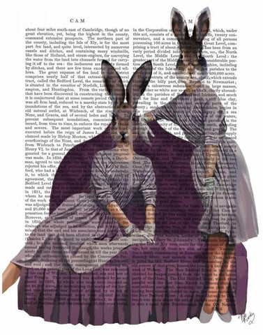 Rabbits in Purple Black Ornate Wood Framed Art Print with Double Matting by Fab Funky