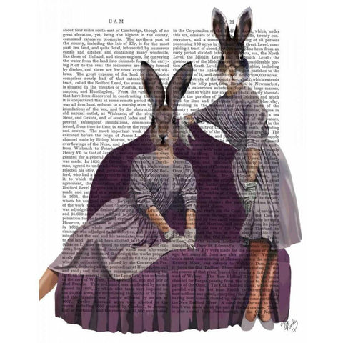 Rabbits in Purple Black Modern Wood Framed Art Print with Double Matting by Fab Funky