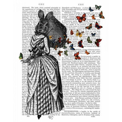 Rabbit and Butterfly Parasol Black Modern Wood Framed Art Print with Double Matting by Fab Funky