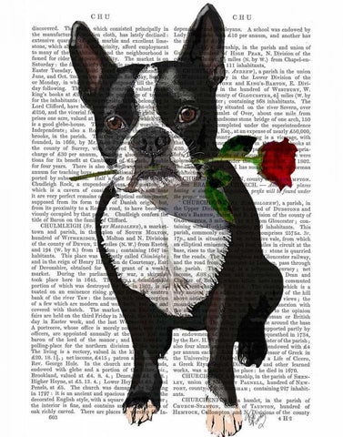 Boston Terrier with Rose in Mouth Black Ornate Wood Framed Art Print with Double Matting by Fab Funky