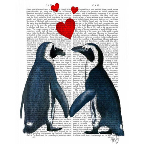 Penguins With Love Hearts White Modern Wood Framed Art Print by Fab Funky