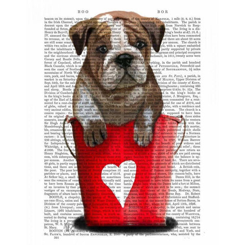 Bulldog Bucket Of Love Red Gold Ornate Wood Framed Art Print with Double Matting by Fab Funky