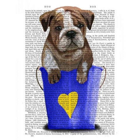 Bulldog Bucket Of Love Blue Gold Ornate Wood Framed Art Print with Double Matting by Fab Funky