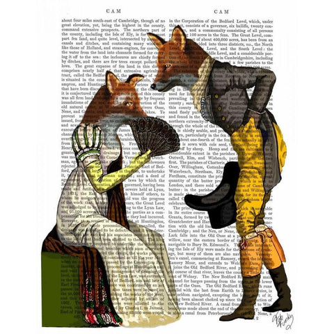 Foxes Courting Gold Ornate Wood Framed Art Print with Double Matting by Fab Funky