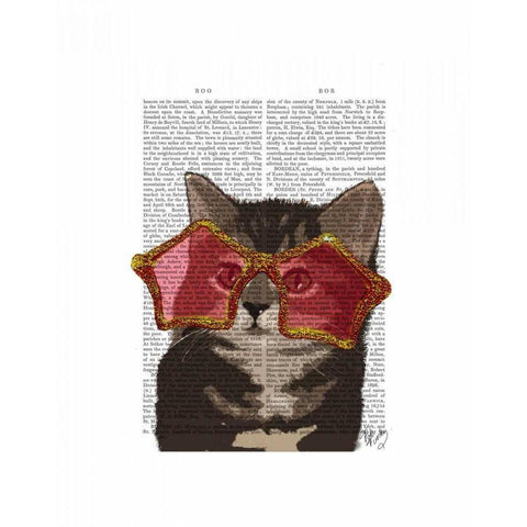 Kitten in Star Sunglasses White Modern Wood Framed Art Print by Fab Funky