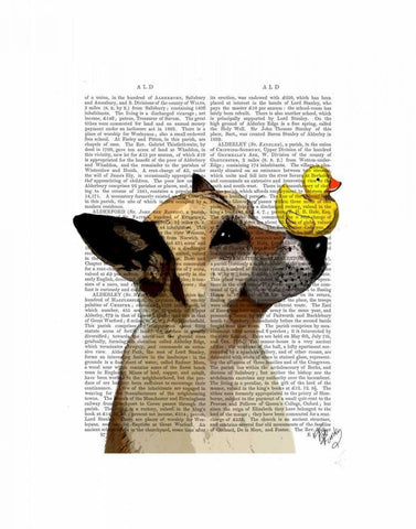 German Shepherd Dog and Duck White Modern Wood Framed Art Print with Double Matting by Fab Funky