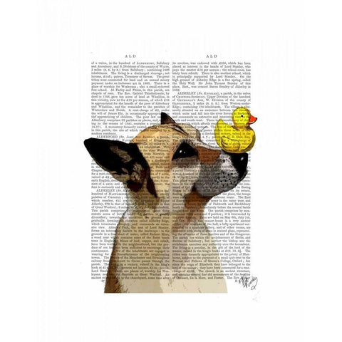 German Shepherd Dog and Duck Black Modern Wood Framed Art Print with Double Matting by Fab Funky