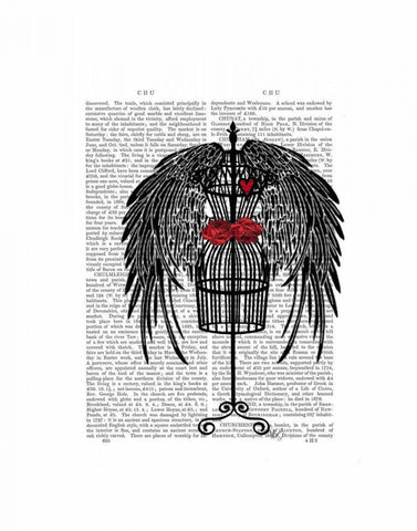 Mannequin With Black Wings Black Ornate Wood Framed Art Print with Double Matting by Fab Funky