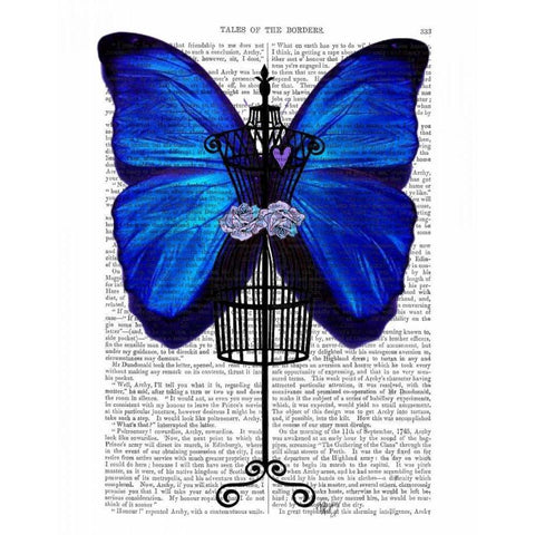 Mannequin Blue Butterfly Black Modern Wood Framed Art Print with Double Matting by Fab Funky