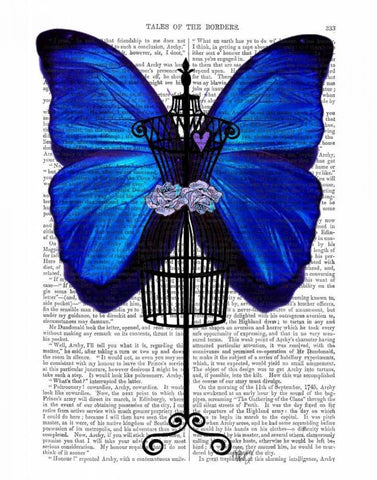 Mannequin Blue Butterfly Black Ornate Wood Framed Art Print with Double Matting by Fab Funky