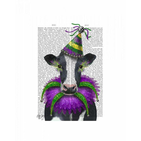 Mardi Gras Cow White Modern Wood Framed Art Print by Fab Funky