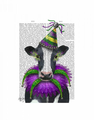 Mardi Gras Cow White Modern Wood Framed Art Print with Double Matting by Fab Funky